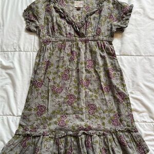 Peek Kid’s Floral Ruffle Cotton Dress in Gray and Mauve